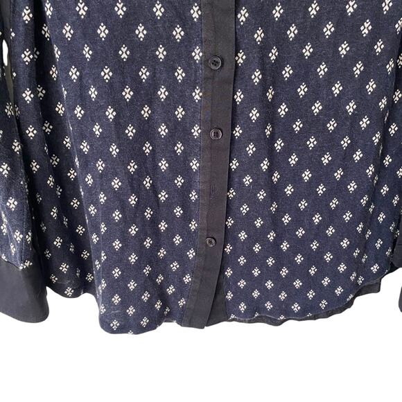 Tory Burch Linen Blend Navy Blue White Print Button Down Shirt size medium - Picture 4 of 8